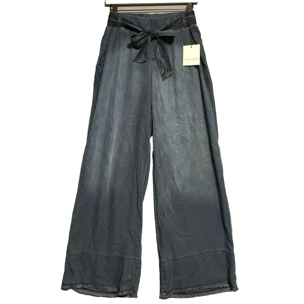 Bella Dahl Wide Leg Pants Womens S Blue Boho Chic High Waist Belted Minimalist